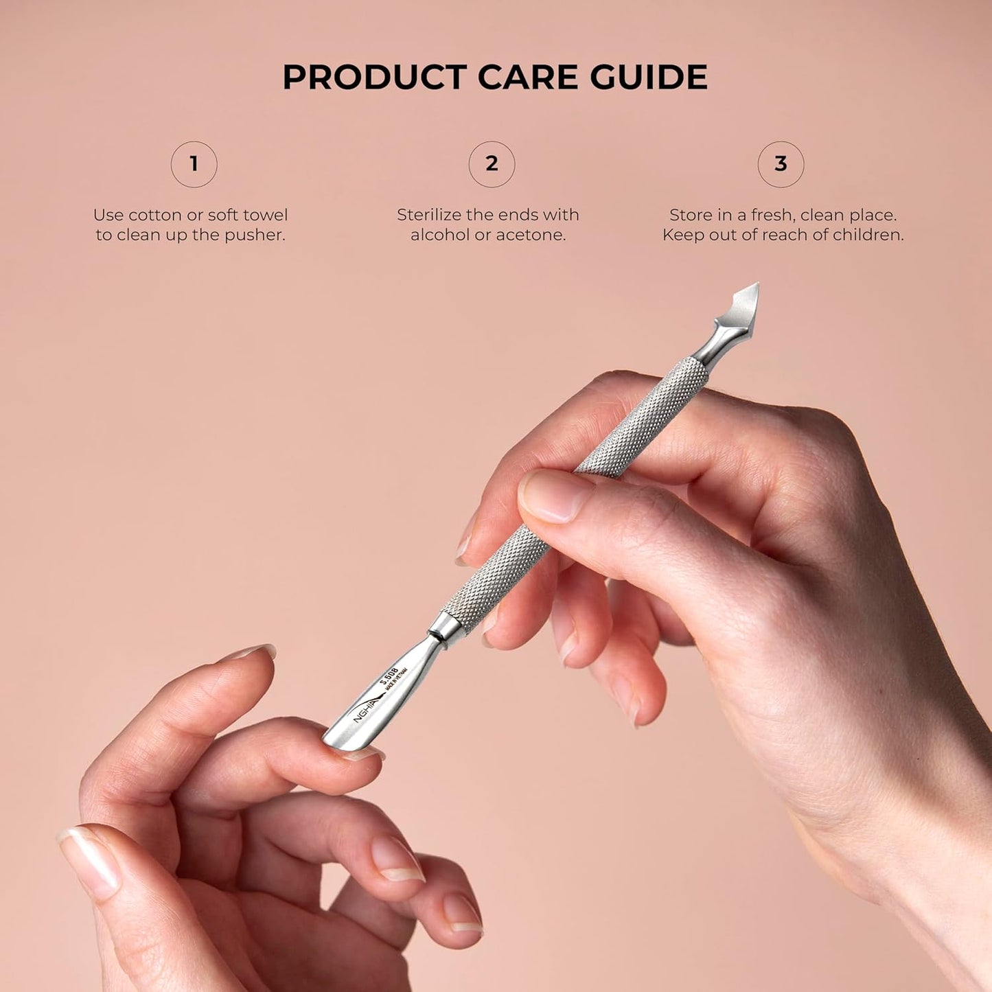NGHIA Pusher - S-508 (Stainless Steel) | Double–Ended Nail Cleaner and Cuticle Pusher | Premium Quality for Nail Care | Ergonomic Design | Suitable for Professional & Home Use