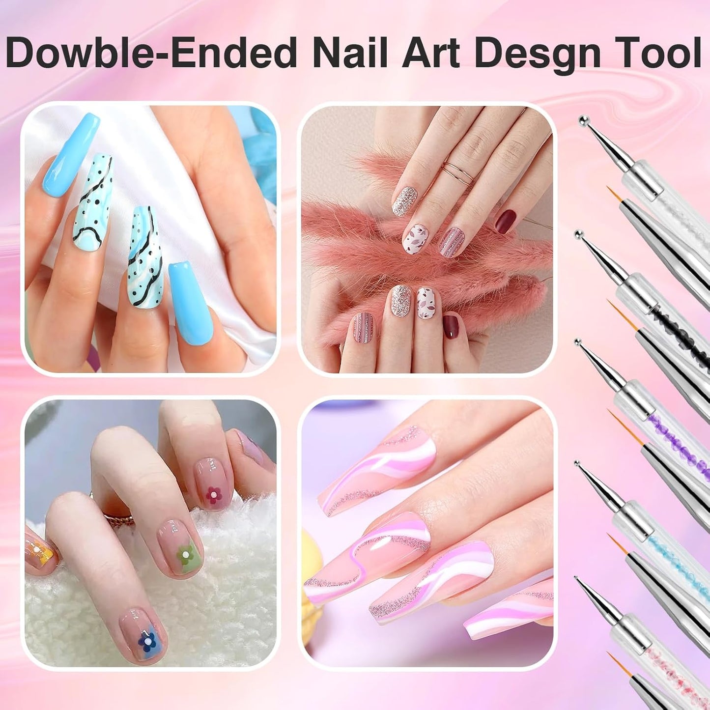Nail Art Brushes 5PCS Nail Brush Set with Liner Brush and Dotting Pens for Home and Professional Salon Use