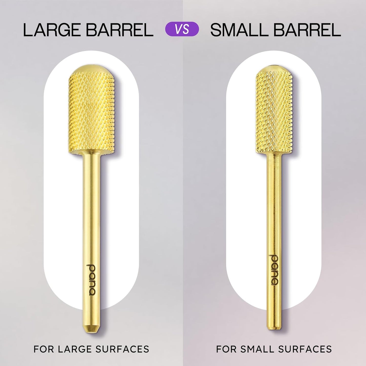PANA 3/32" Large Smooth Round Top Safety Carbide Nail Drill Bit for Gel Polish & Acrylic Removal Nail Salon Manicure Pedicure Electric File Tools (Large Barrel - Gold, Fine)