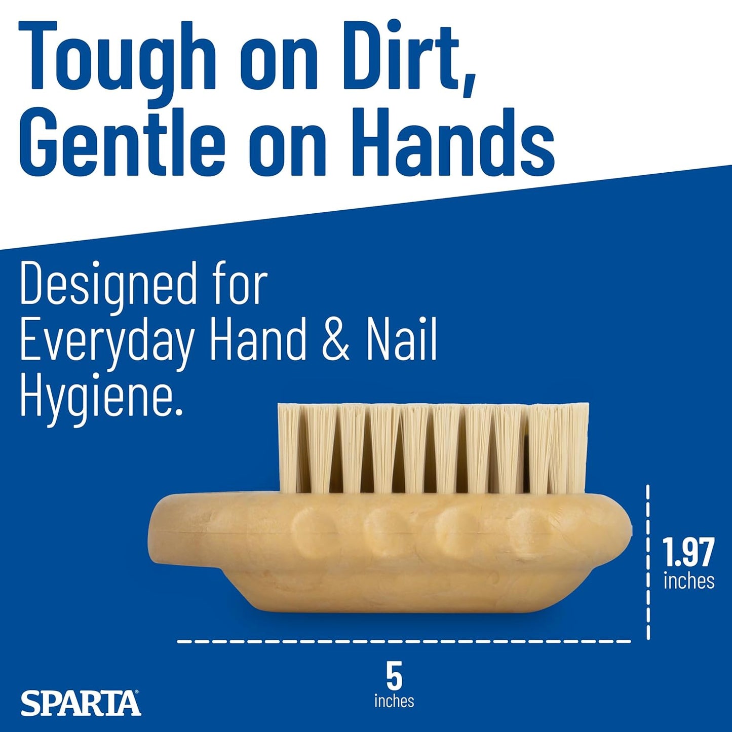 SPARTA Nail Scrub Brush Commercial-Grade, Heavy-Duty Hand and Fingernail Brush with Stiff Bristles for Gardeners, Mechanics, And Foodservice Personnel, Plastic, 5 Inches, Tan