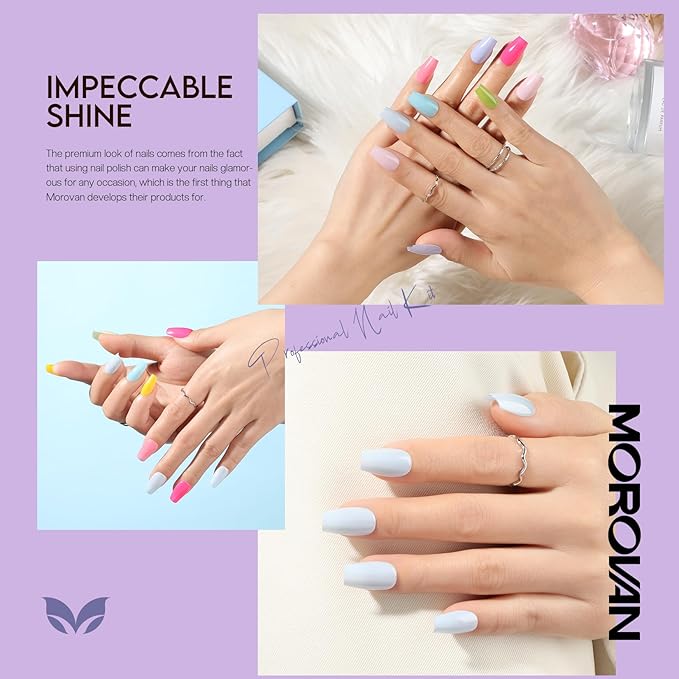 Morovan Pastel Nail Polish Set: Macaron Air Dry 15 Bright Colors 0.27oz Spring Summer Regular Fingernail Polish Kit