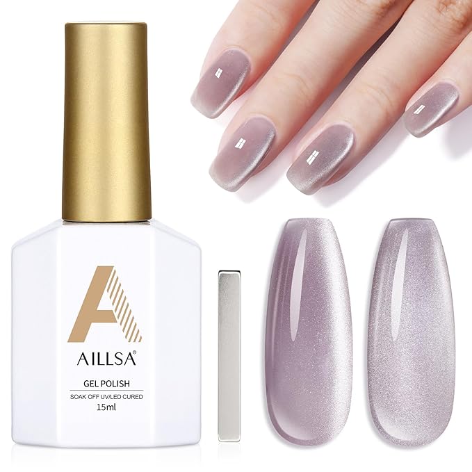 AILLSA Cat Eye Gel Nail Polish Purple Crystal Glitter Polish with Magnet, Smokey Glass Jelly Nail Polish Sparkle Shimmer Reflective Translucent Color U V Gel Salon DIY at Home 0.5 OZ GF23