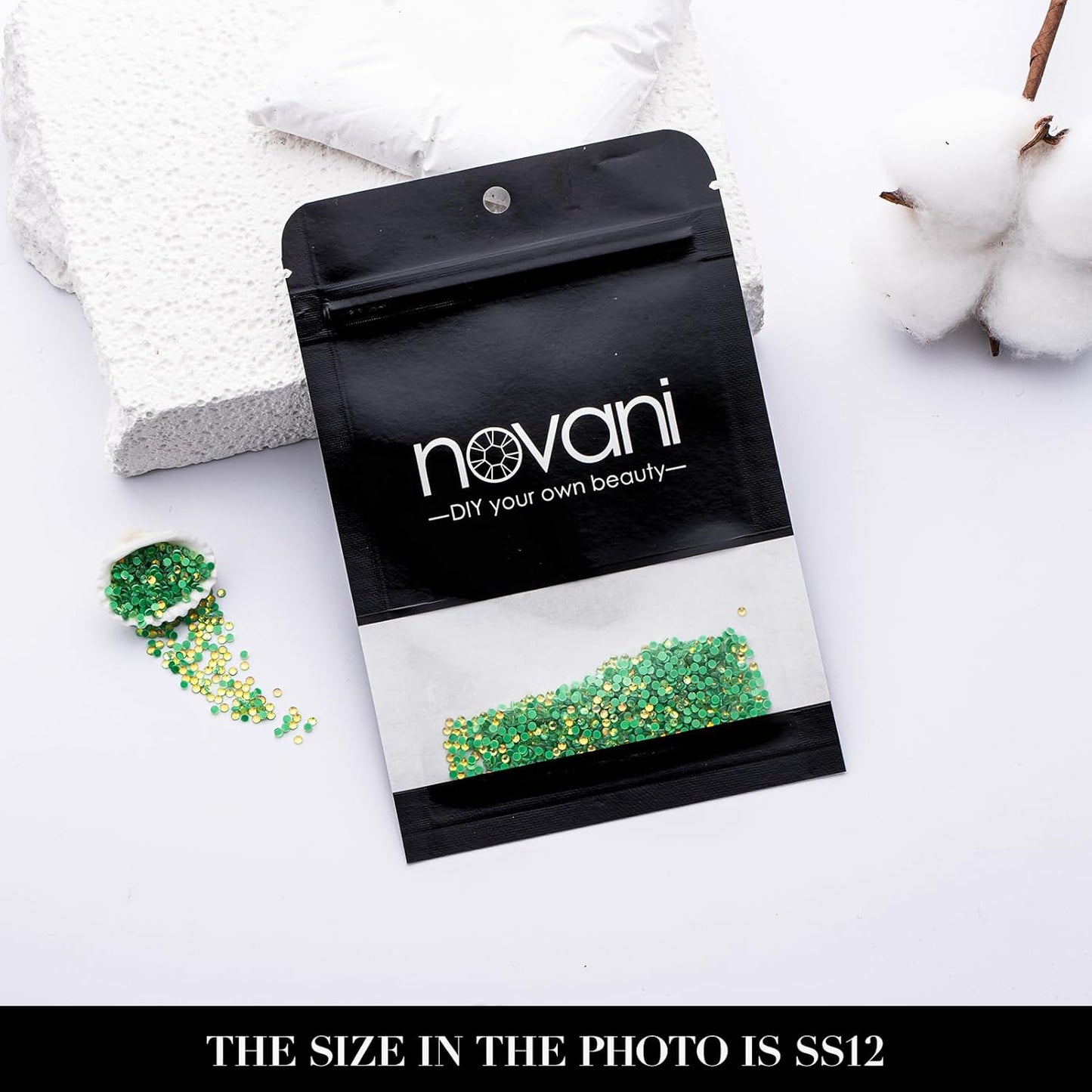 Novani 3000 Pieces Flatback Rhinestones Glass Round Gems F-Green Crystals for Nail Art DIY Crafts Clothes Shoes,SS6,1.9-2.0mm