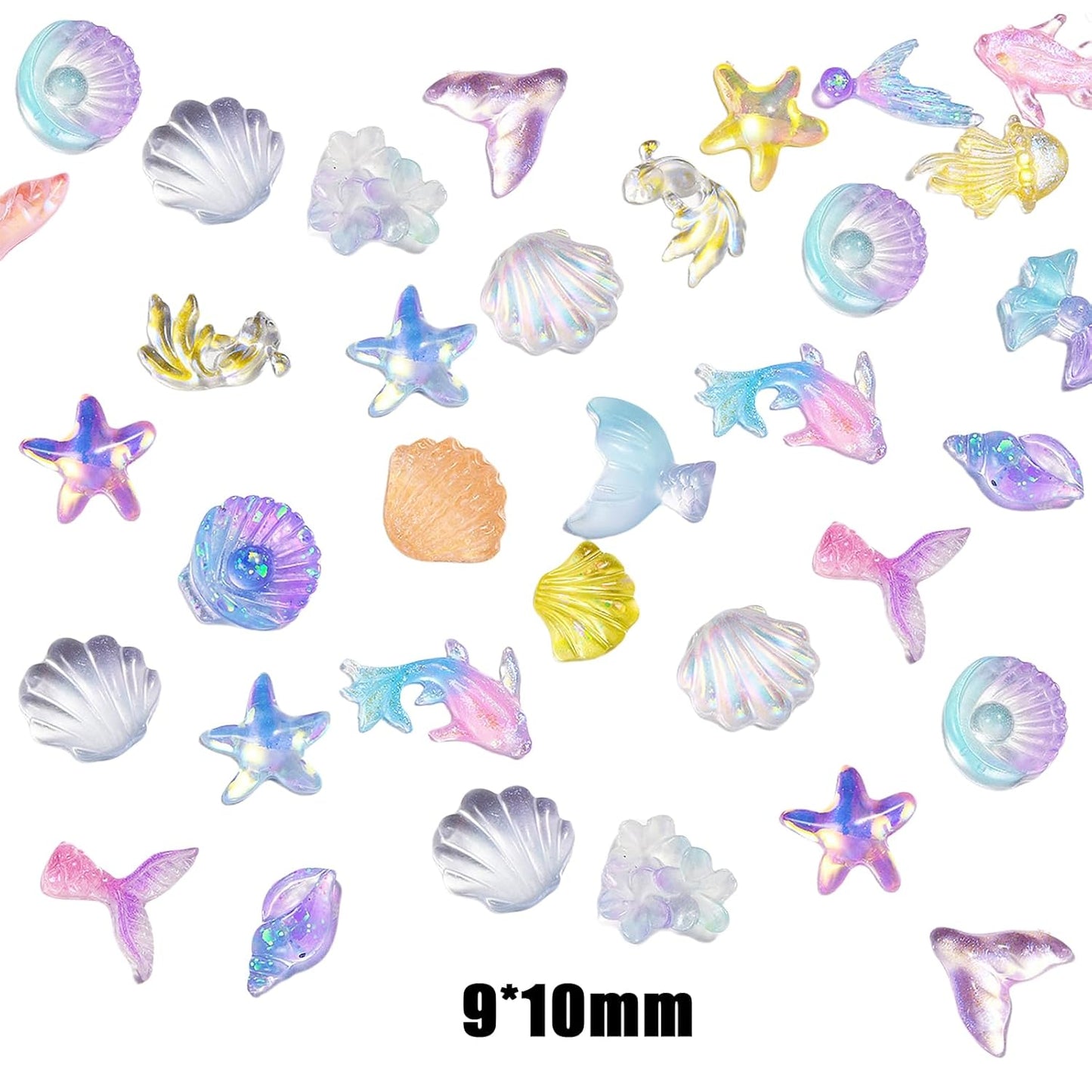 100PCS Summer Beach Nail Resin Charms Summer Ocean Theme Nail Rhinestone Diamonds 3D Starfish Charms for Nails Sea Shell Starfish Dolphin Fishtail Nail Gem for Women Nail Supplies Manicure Decoration