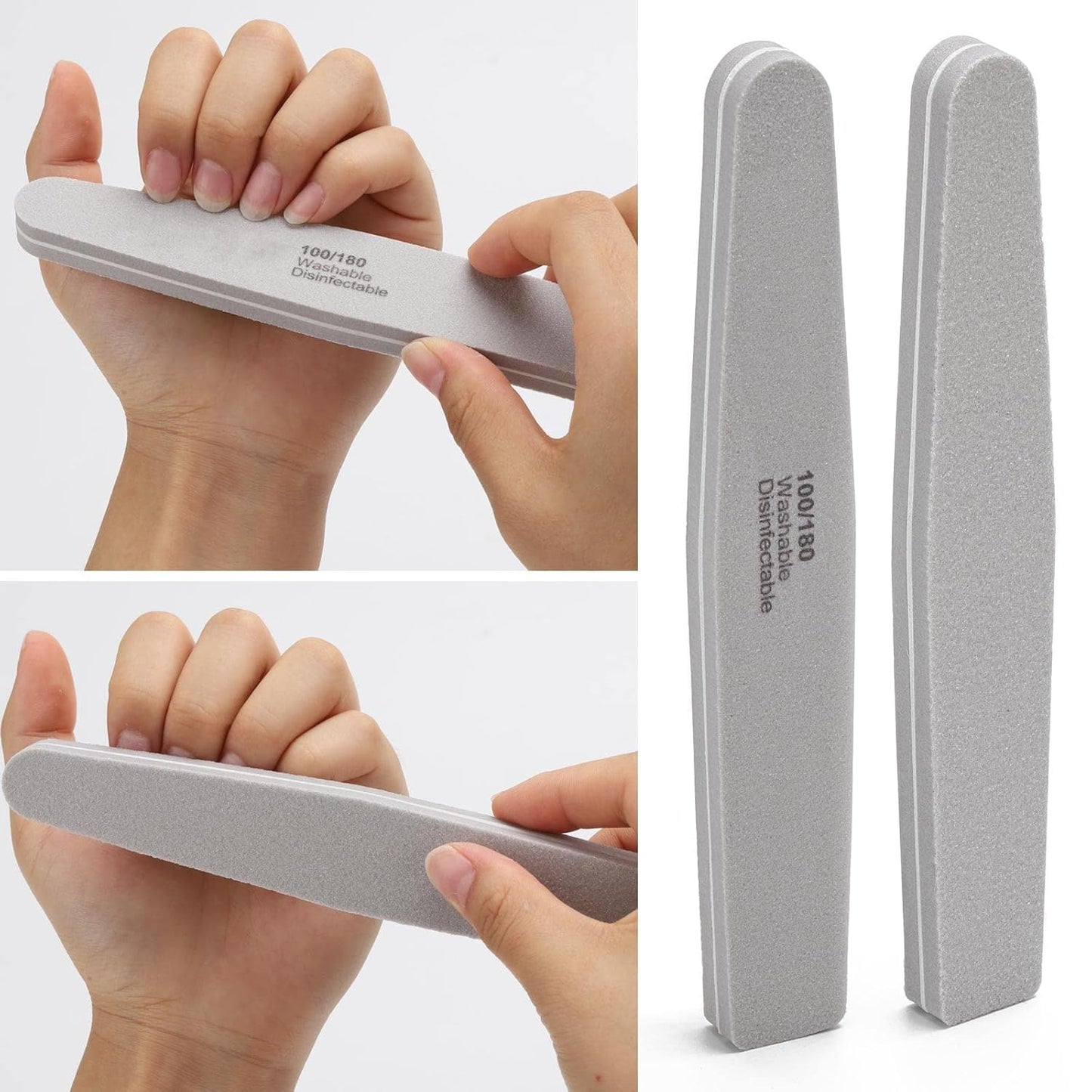 Nail Buffers Blocks 10 Pcs Double Sided Professional Nail File 100/180 Grit for Acrylic/Natural Nails, Gray