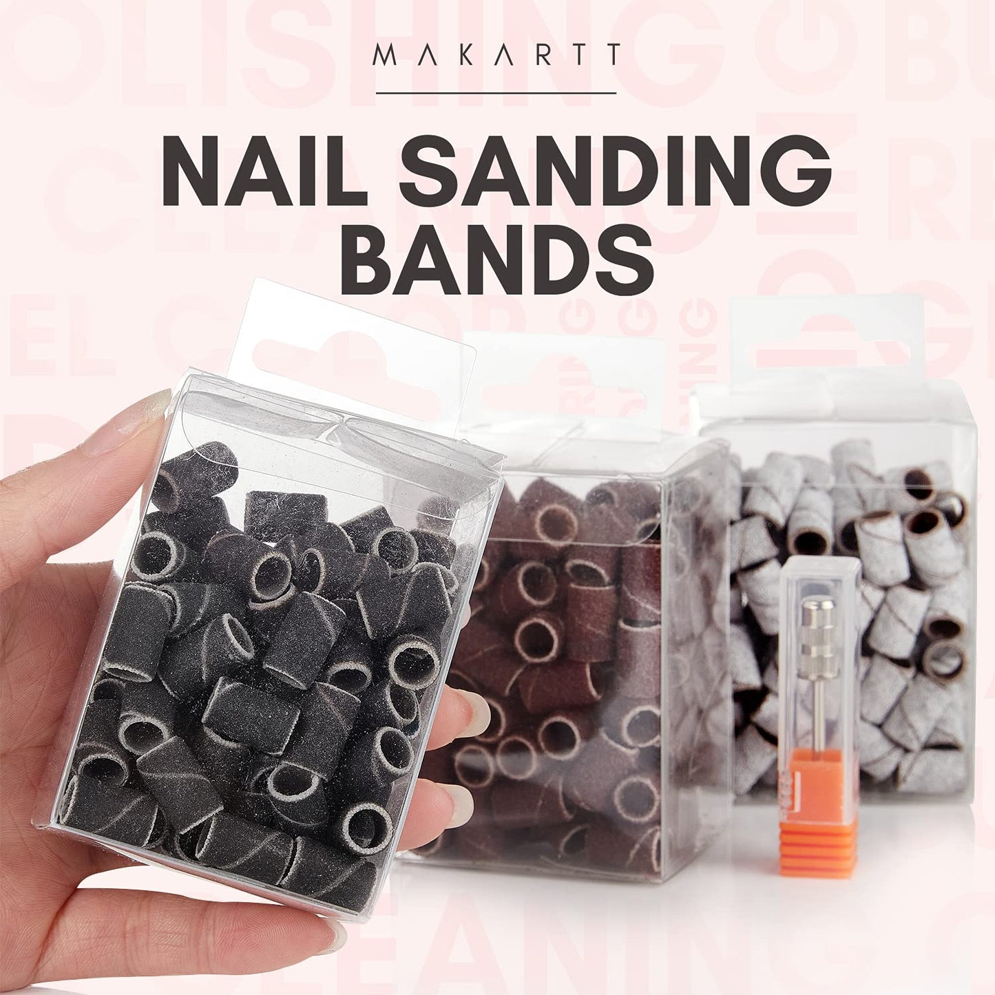 Makartt Nail Drill Bits Sanding Bands - for Nail Drill #80#150#240 Grits 300Pcs File Sanding Bands Zebra Brown Professional Bits Set for Acrylic Nails Gel Manicures Pedicures Tools(Brown,Zebra,Black)