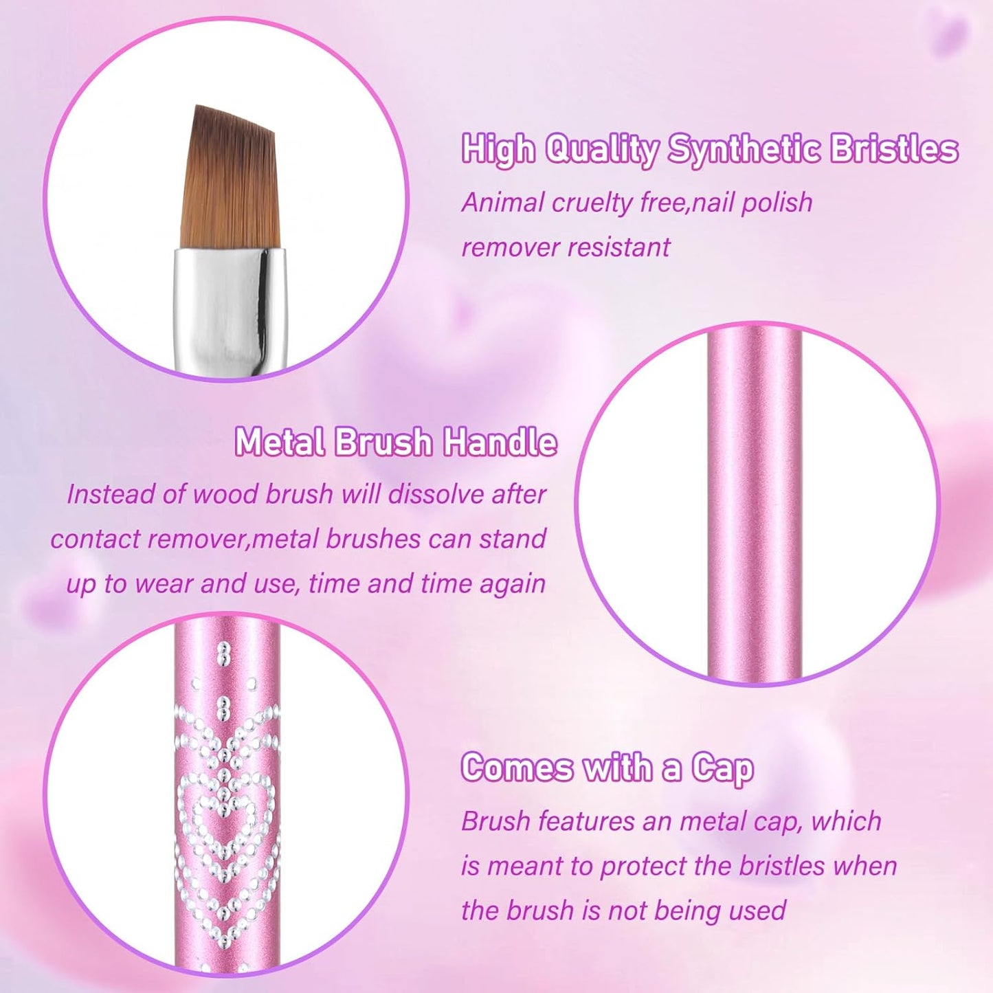 Metal Purple Nail Art Clean Up Brushes for Cleaning Polish Mistakes on the Cuticles, Acetone Resistant Nail Brush, Fingernail Cleaning Brushes for Nail Art and Designs (Round&flat&Bevel)