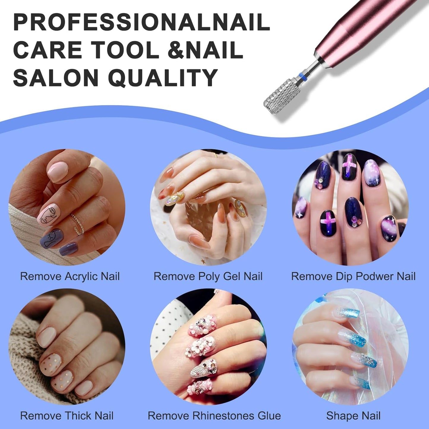 Super Long Nail Drill Bits Cylindrical, 3/32'' Carbide Tungsten Bits, Suitable for Manicure Pedicure Cuticle Gel Polishing, Remove Dip Powder, Professional Advanced Bits, (Silver, Medium Grit)