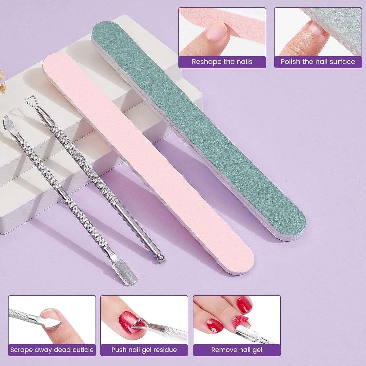 Quaferen Dual Nail Soaking Bowl: 2-in-1 Nail Polish Remover Manicure Bowl with Cuticle Tools for Women, Time-Saving Soak Off Acrylic Nail Removal Kit for Salon Home (Normal Size, Purple)