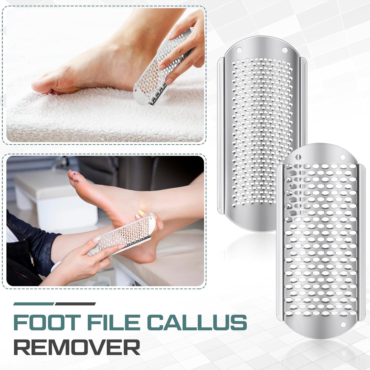 Moxweyeni 8 Pcs Foot File Callus Remover Replacement Blades Metal File Callus Remover Shaver Blades Hard Skin Remove Stainless Steel 2 Designs Big/fine Hole for Detachable Foot Scrubber