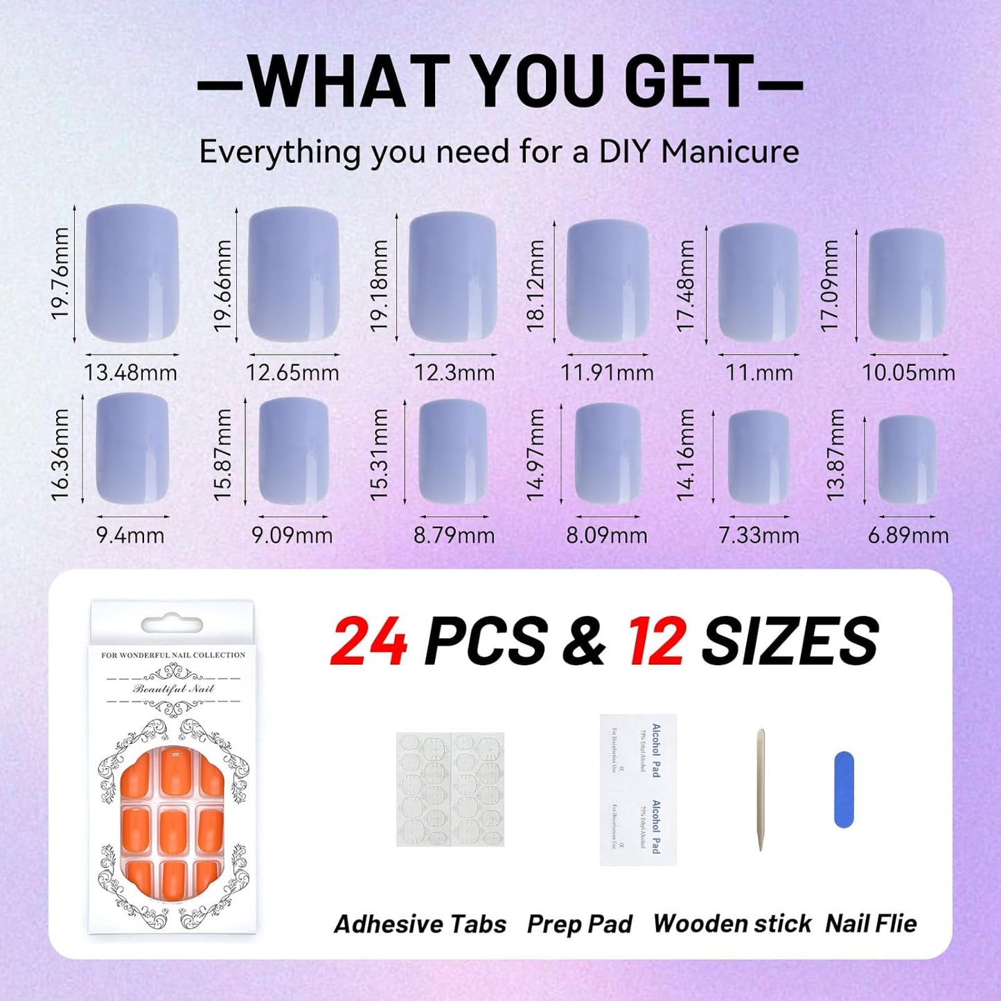 Orange Press On Nails Square, Medium Press On Nails, Glossy Press On Nails, Glue On Nails, Full Cover Fake Nails, Perfect Fit False Nails, Stick On Nails for Women, Orange Nails