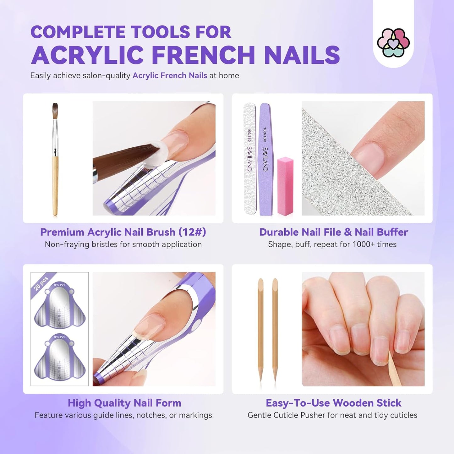 SAVILAND Acrylic Nail Kit: Keratin Acrylic Powder with Castor Oil Vitamin E Nail Primer Nail Glue French Tips Pink Rhinestones Complete Tools Everything for Beginners DIY Home Salon Christmas Gift