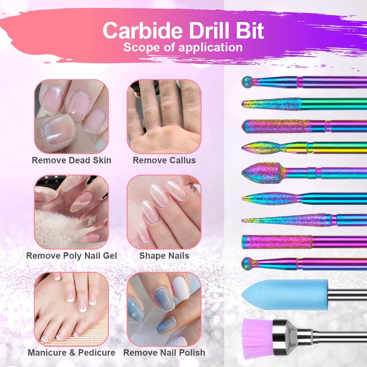 URAQT Nail Drill Bits Set, 11pcs Electric Nail Drill Bits Kit 3/32" Tungsten Steel Carbide Nail Bits, Cuticle Polishing Bits for Acrylic Gel Nails, Electric Nail Files Manicure Pedicure Drill Tool