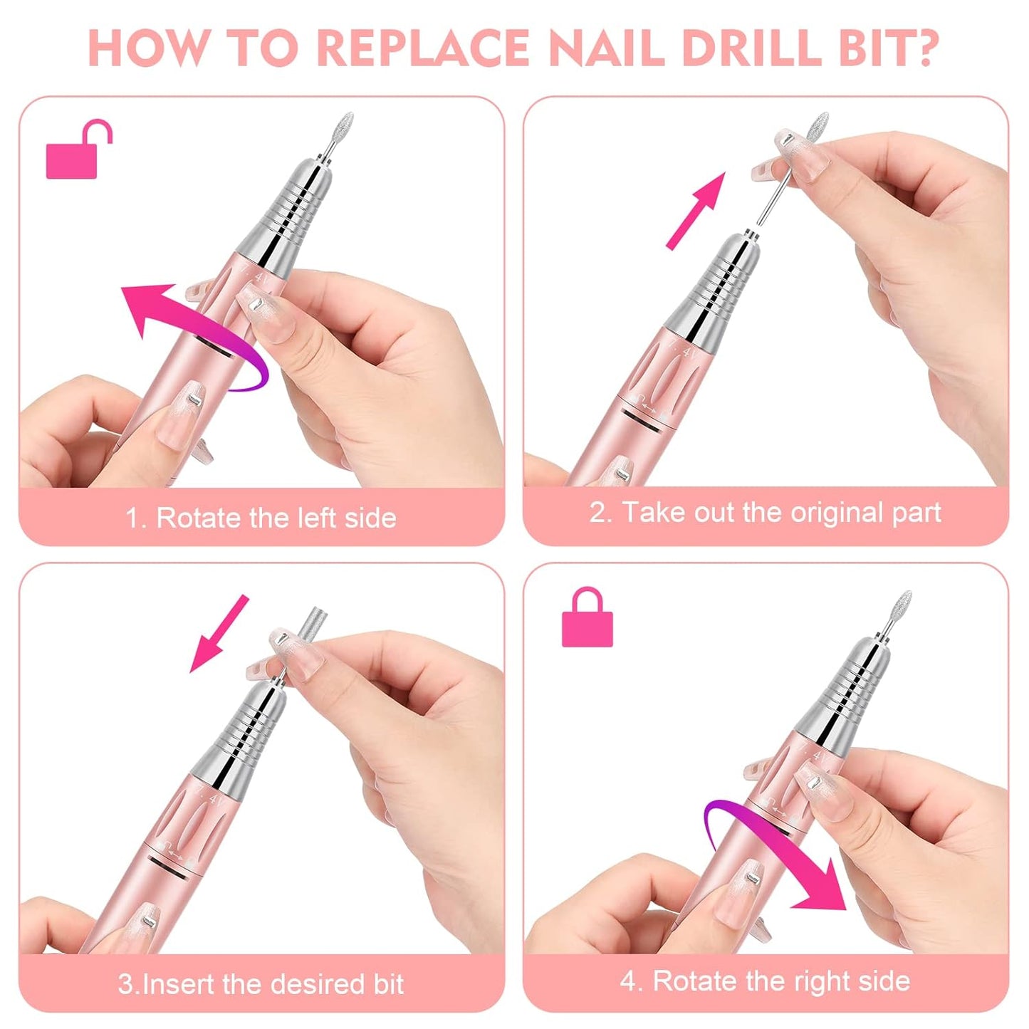 Rechargeable 35000 RPM Nail Drill, Portable Cordless Professional Electric Nail File Kit with 11 Nail Drill Bits for Acrylic, Gel Nails, Manicure Pedicure, Polishing Shape