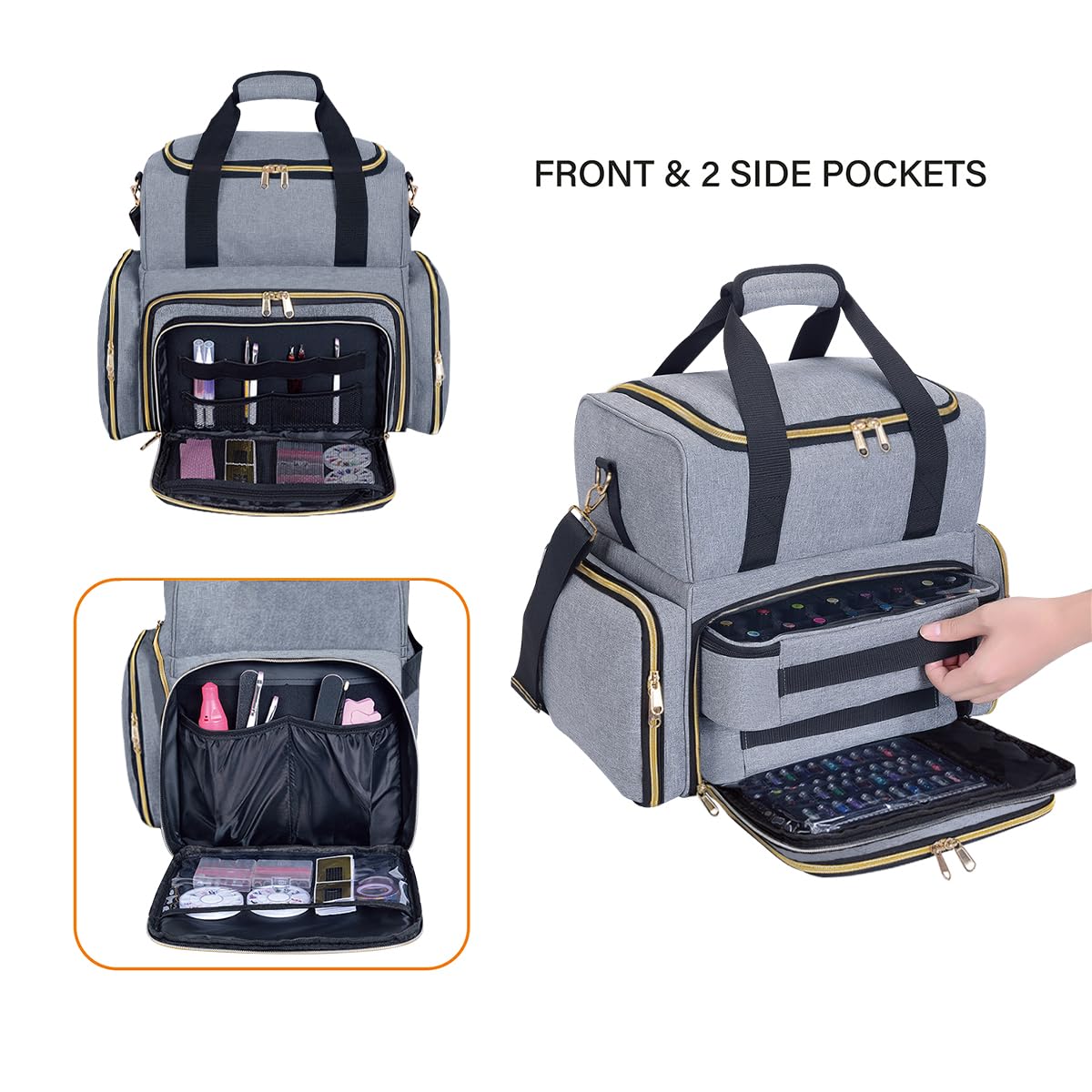Nail Polish Organizer Case Holds 80 Bottles(15ml/0.5fl.oz) Portable Travel Storage Box with 2 Detachable Bags, Designed for Women's Nail Tools, Essential Oils and Cosmetics Sets(Grey)