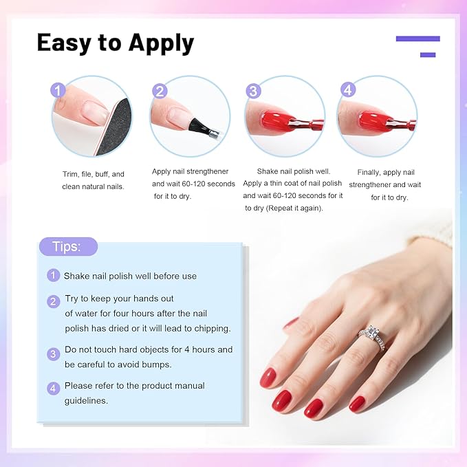 32 Color Perfume Nail Polish Set and 3 PCS Nail Strengthener, Red Pink Pueple and Green Quick Drying Nail Polish Set for Women Salon DIY Nail Art