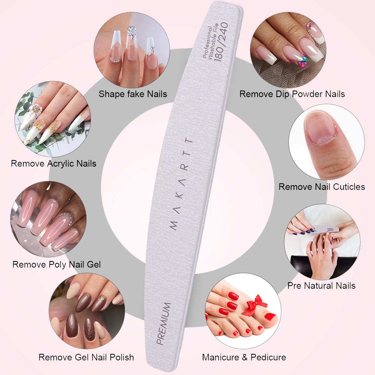 Makartt Nail Files: 180/240 Grit Emery Boards for Nails, 10pcs Professional Dual-Sided Fingernail Files for Natural Nails Prep & Buffing, Reusable Nail Care Manicure Set for Salon & Home Use