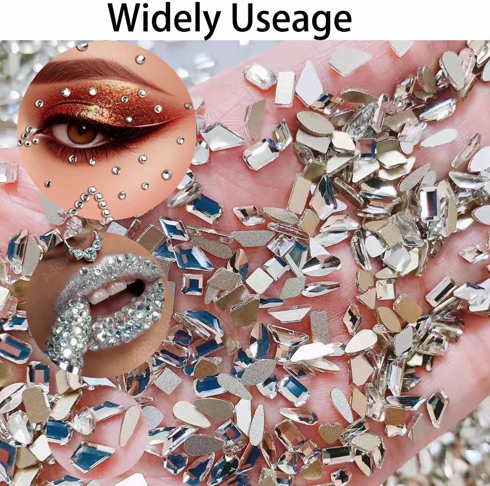 6400Pcs Silver Clear Nail Rhinestones, 600Pcs Multishapes Big Nail Gemstones +5800Pcs 1.5-6.5mm Flat Back Round Crystal Beads with B7000, Nail Decals, Multsize Flat Back Glass Stones for DIY Art