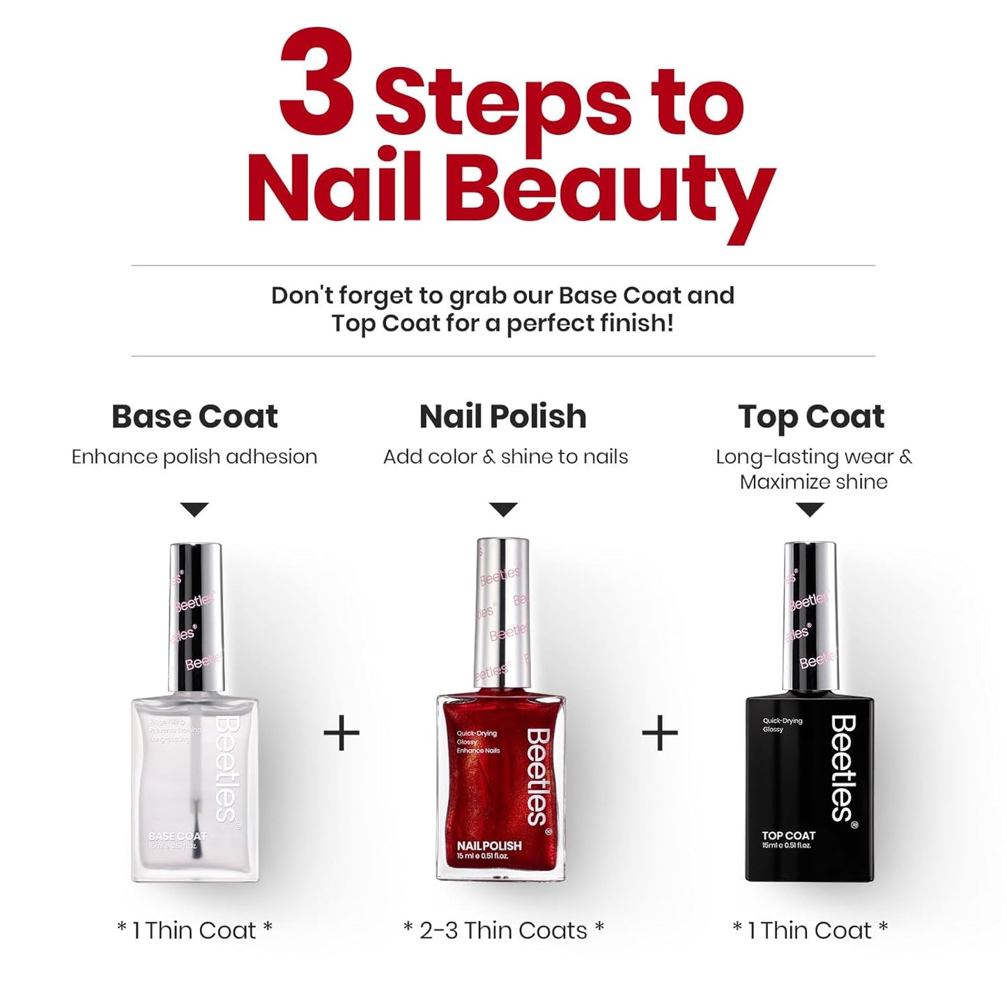 Beetles Red Glitter Nail Polish - 15ml Ruby Radiance Red, Air-Dry Shimmer for Christmas DIY Manicure