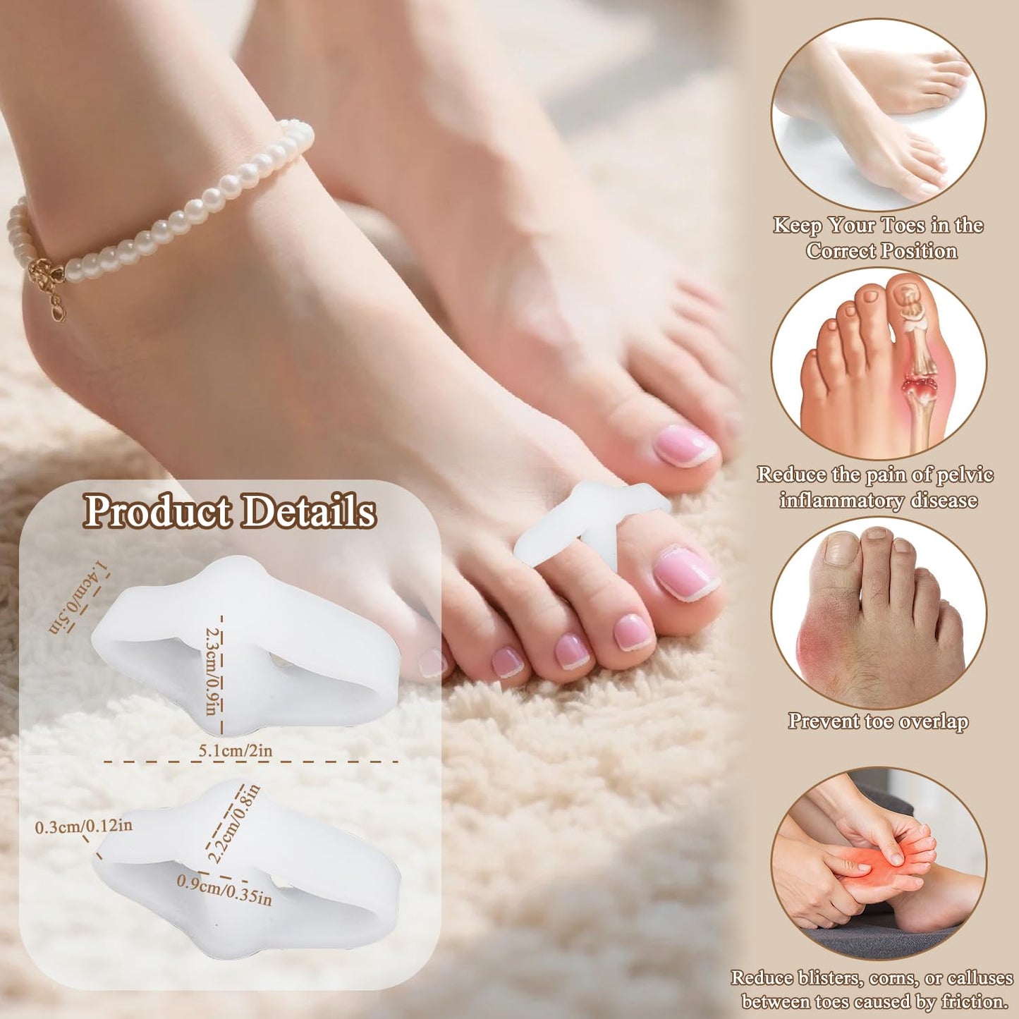 12-Pack Silicone Toe Separators, Bunion Corrector and Toe Spacers for Soothing Pain Relief, Suitable for toe separators for bunions,Upgrade Your Foot Health,and Enhanced Comfort