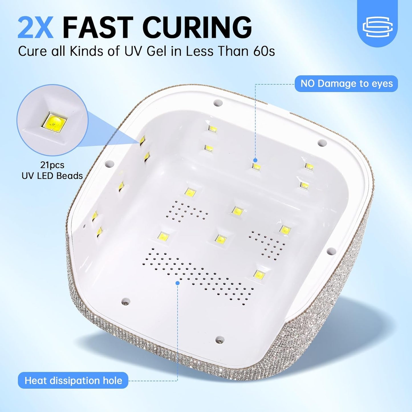 48W UV Light for Nails,Mini UV LED Nail Lamp with 3 Timer Settings, Auto Sensor, Fast Curing for Gel Nails,Nail Dryer Sparkly Gel Nail LCD Display Home Use DIY (White Diamond)