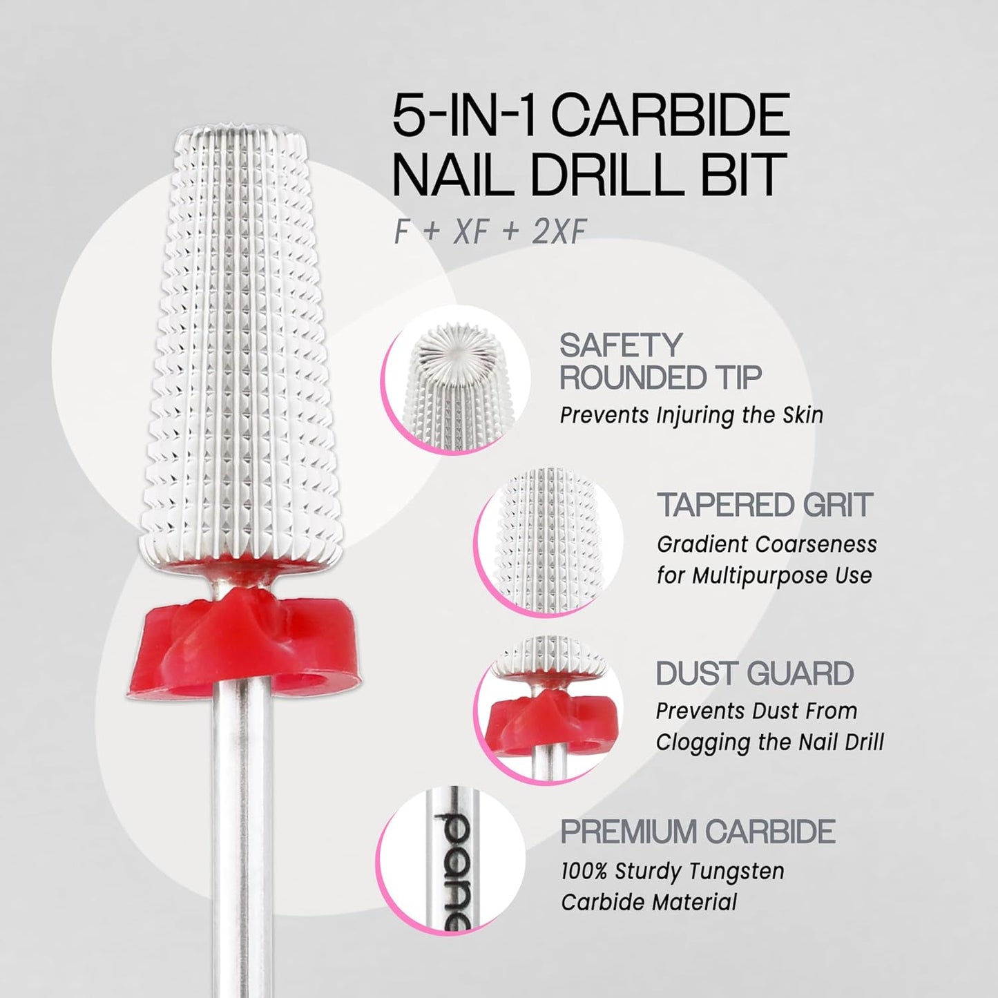 PANA Nail Carbide 5 in 1 Bit - Two Way Rotate use for Both Left and Right Handed - Fast Remove Acrylic or Hard Gel - 3/32" Shank - Manicure, Nail Art, Drill Machine (Fine - F, Silver)