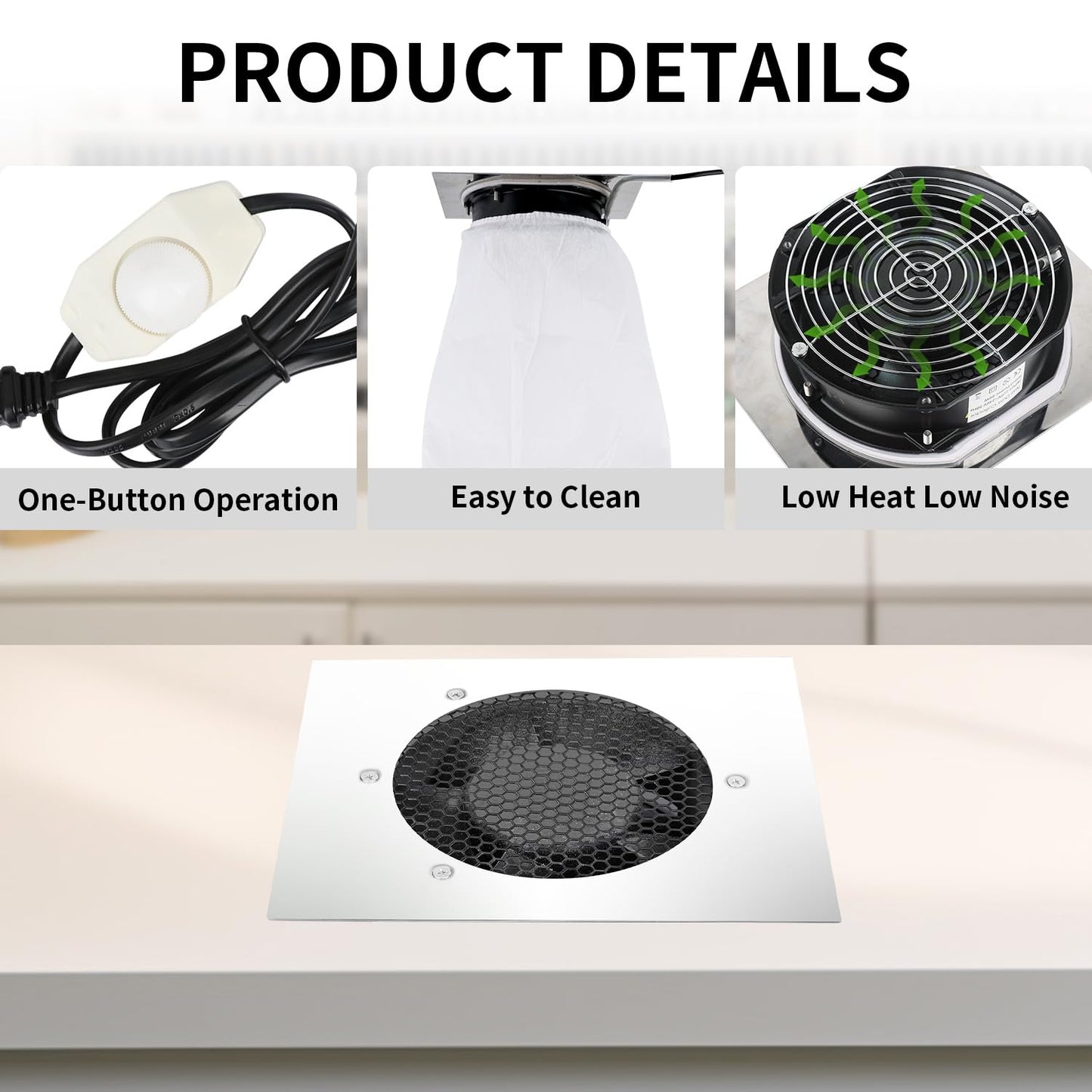 Powerful 80W Nail Dust Collector Built in Table Desk Nail Vacuum Cleaner Professional Table Embedded Dust Extractor Vacuum Built in Desktop Nail Dust Collector Quiet Nail Fan Acrylic Nail Tools