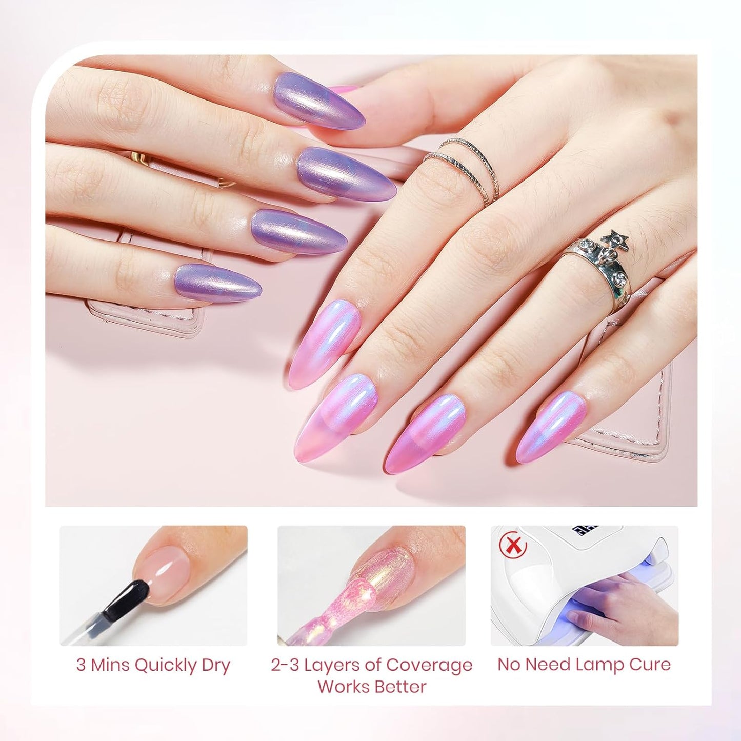 Pearl Nail Polish Set Non Gel, Quick Dry Mermaid Shell Nail Polish Air Fast Drying Manicure DIY Salon Gift(White Pink Blue Green Colors)
