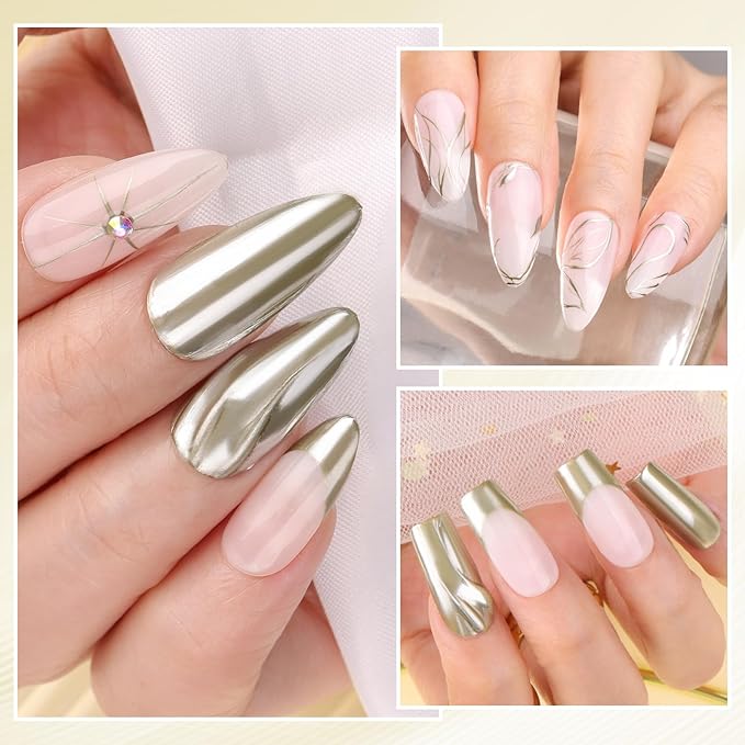 Makartt Chrome Gel Nail Polish: 8ml Metallic Gel Nail Polish, Gold 3D Metal Painting Gel for Nail Art Soak off UV/LED Glossy Mirror Effect Nail Glue Gel for Home Salon DIY Manicure