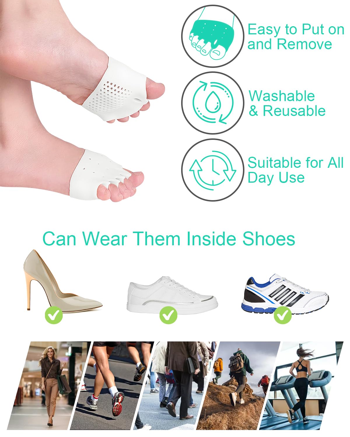 1 Pair Metatarsal Pads Toe Separators for Bunion Correction,Soft and Breathable Hammer Toe Corrector Toe Spacers for Women Men Feet Relief