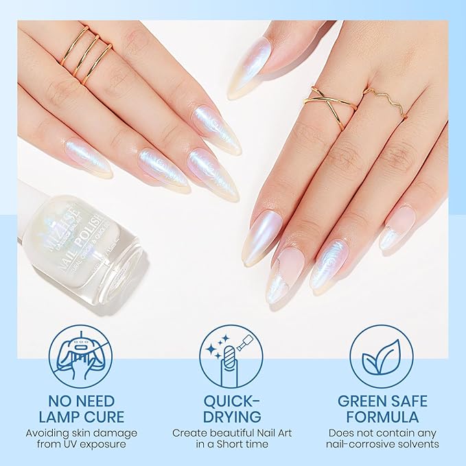 MIZHSE Nail Polish: 15Ml Mermaid Pearl Nail Polish Blue Aurora Effect Nail Polish, Fingernail and Toenail Polish Glossy Long Lasting Nail Polish Trendy DIY at Home Nail Gift Spree