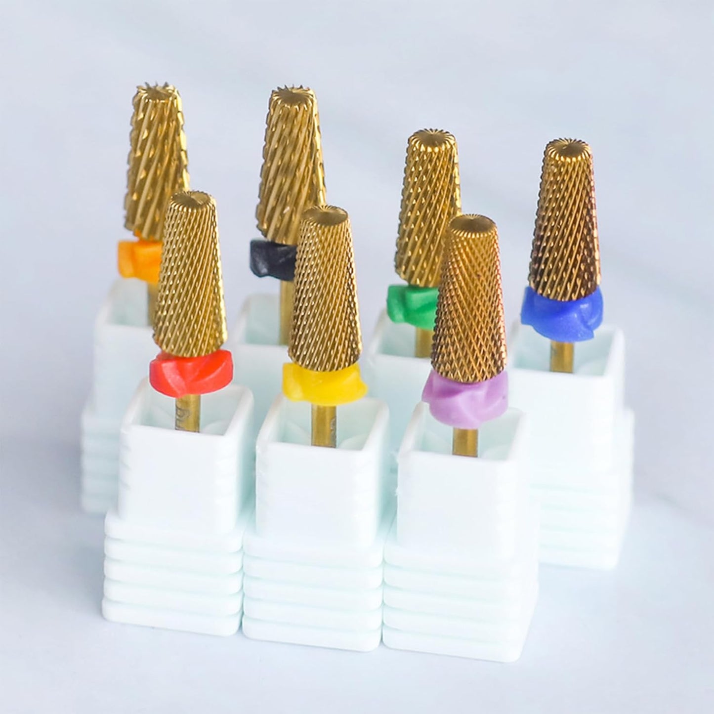 Professional 5 in 1 Tapered Nail Drill Bits, 3/32'' Safety Tungsten Carbide Bits, Remove Gel Fast Left & Right Hand Use, Easy for Beginner, Technicians Bits, Gold, Medium.