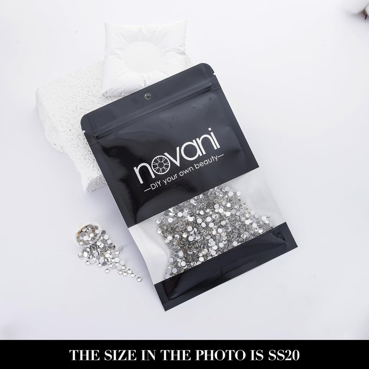 Novani 3000pcs Crystal Clear Rhinestones Flat Back Rhinestone Glass Diamonds Round Gems for Nail Art and Crafting Decorations,SS20,4.6-4.8mm