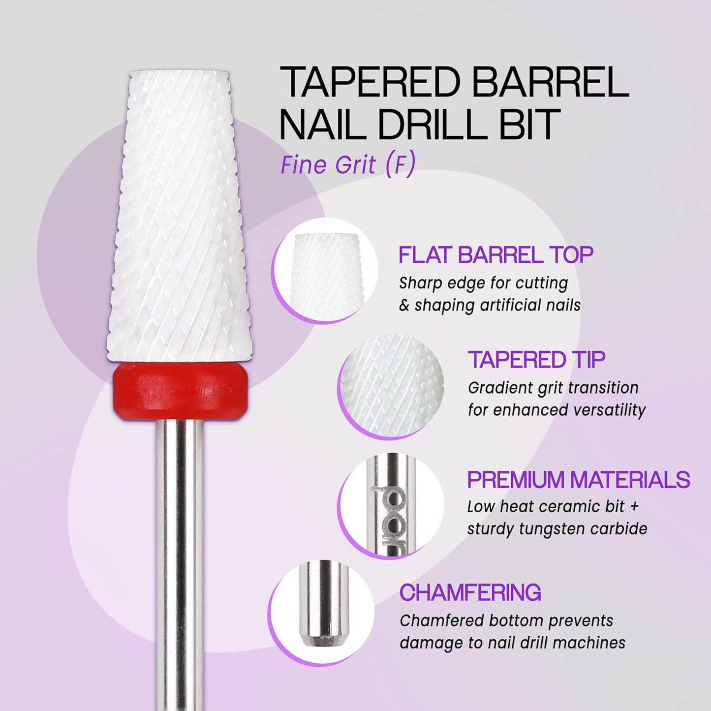 PANA Tapered Barrel Ceramic Bit 3/32" Shank Size - (Ceramic, Fine Grit) - Nail Drill Bit Removes Acrylic or Hard Gel from Nails for Manicure Pedicure Salon Professional or Beginner