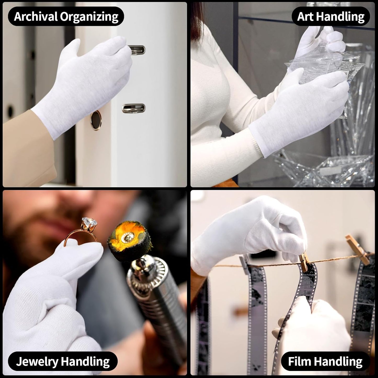 Extra Large Touch Screen Gloves - 10 Pairs White Cotton Gloves for Coin Handling, Jewelry, Photography, Art Handling, for Dry Hands Sleeping, with Pack of 40 Touch Screen Stickers