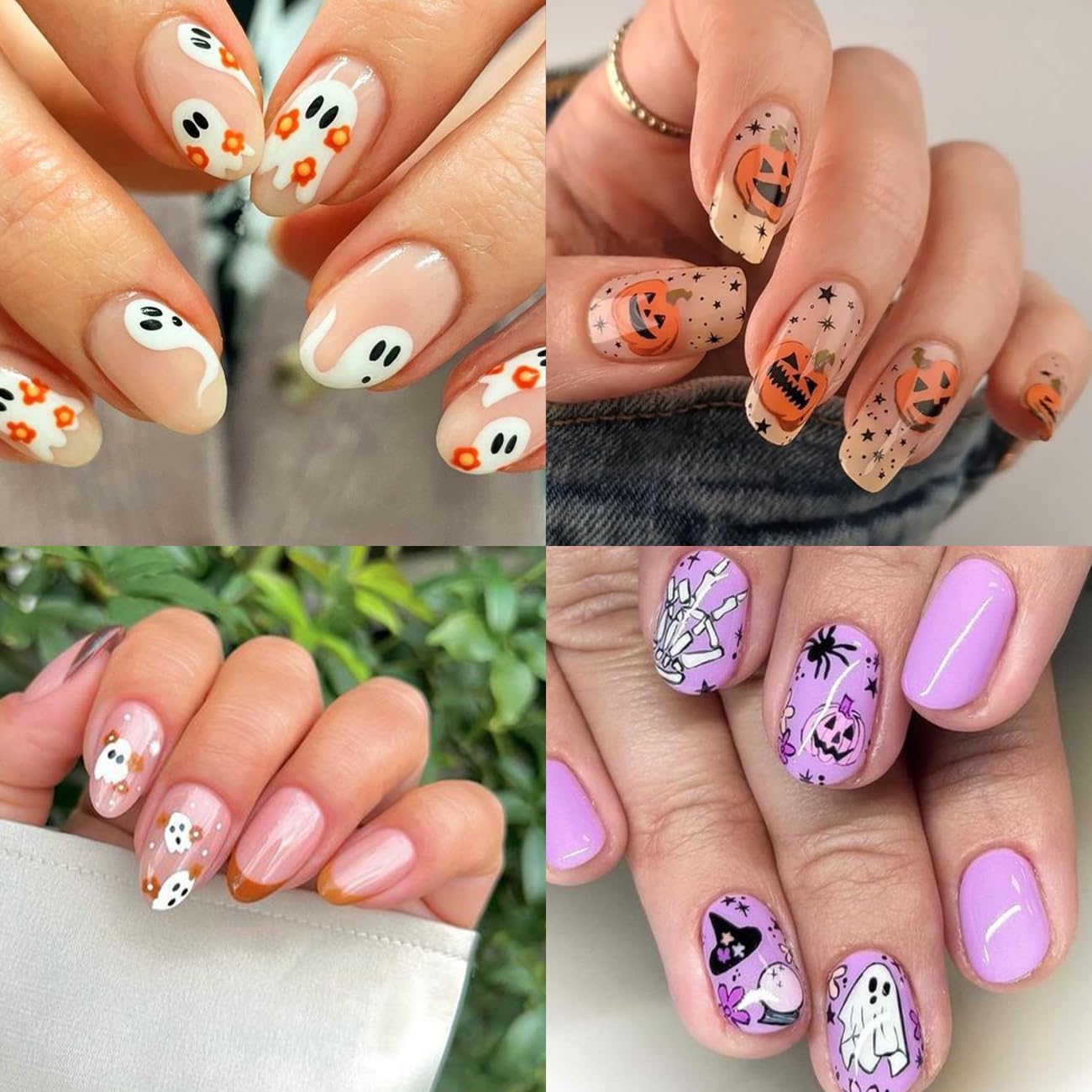Halloween Nail Decals Self-Adhesive 3D Skull Bat Ghost Spider Design Cute Girls Nail Art Decoration 6PCS
