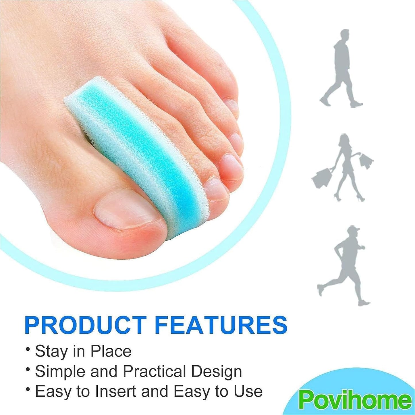 Povihome 20 Pack Foam Toe Spacers(2/5" Thick), 3-Layer Toe Separators - Large Size - to Align Crooked, Overlapping Toe, Relieve Corn, Blister and Reduce Irritation