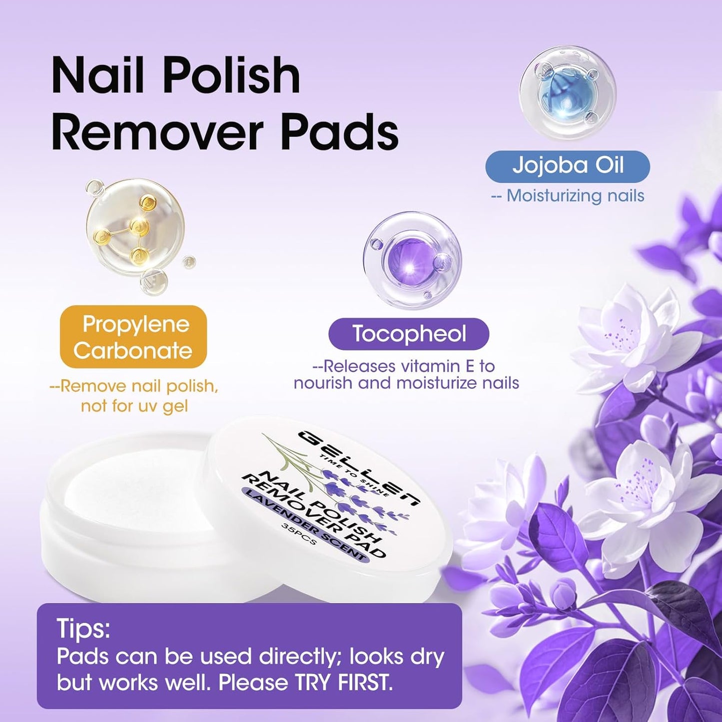 Gellen Nail Polish Remover, Dip Twist Sponge Nail Polish Remover Pot For Fingernail Toenail, Non-Acetone Fragrance Free, 5-9s Quick Removal, Lavender Scent No drying Formula Shea Butter & Vitamin E