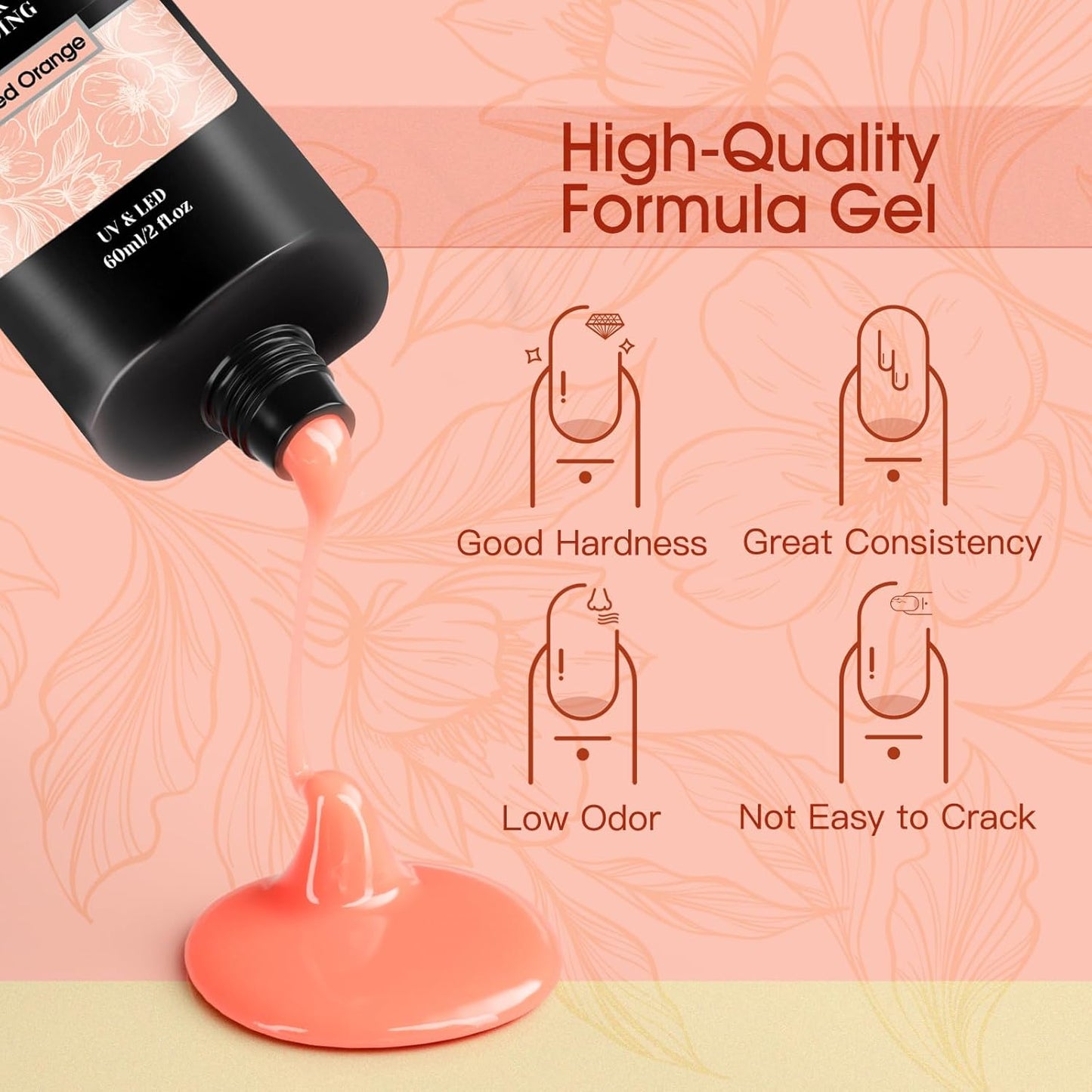 ROSALIND 2 oz Nude Poly Nail Gel, Fall Poly Extension Orange Gel Poly Builder Nude Nail Quick Building Acrylic Nails Poly Extension Gel Poly Thickening Nail Art Design Natural