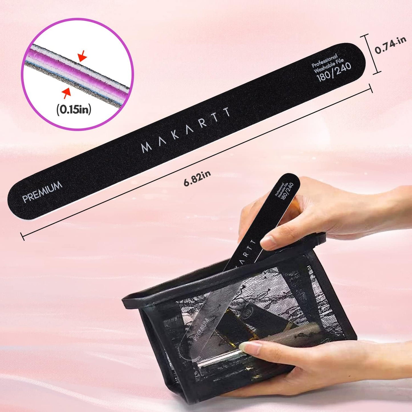 Makartt Nail File, 180/240 Grit Emery Boards for Nails, 10pcs Professional Washable Dual Sides Filer Kit for Natural Nails, Gentle Filing & Ultra-Fine Shining Manicure Tools