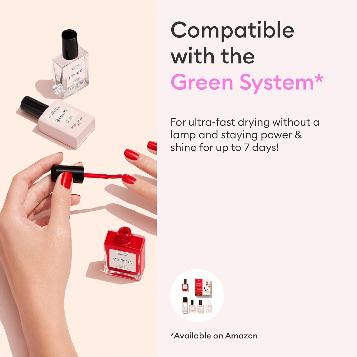 Manucurist Green Neon Pink - Fluorescent Pink Nail Polish - 9-Free, Vegan and Plant-Based - Non Toxic - Made in France - 0.5 fl oz