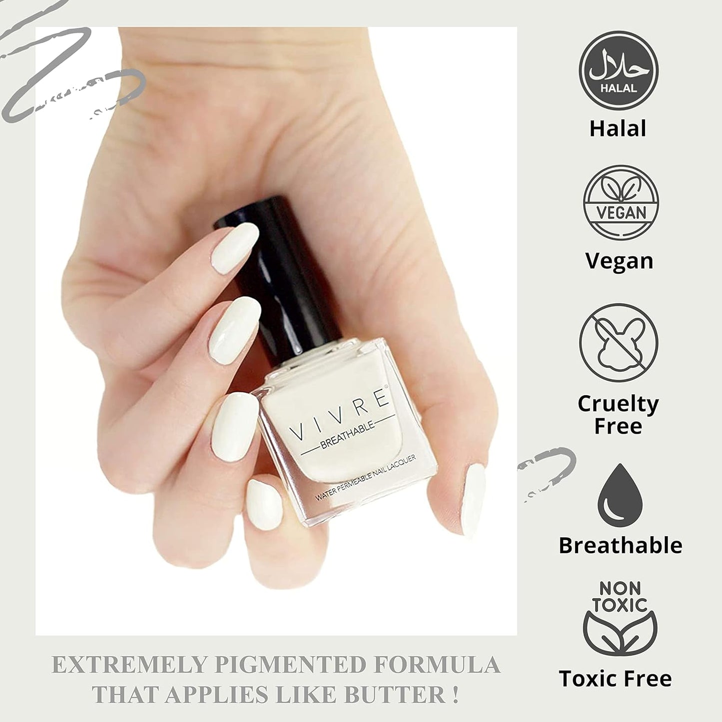 VIVRE Cosmetics Nail Polish, Quick Dry and Shiny, Halal, Vegan and Non Toxic, Long Lasting, Certified Breathable and Water Permeable - Soft Serve For Two