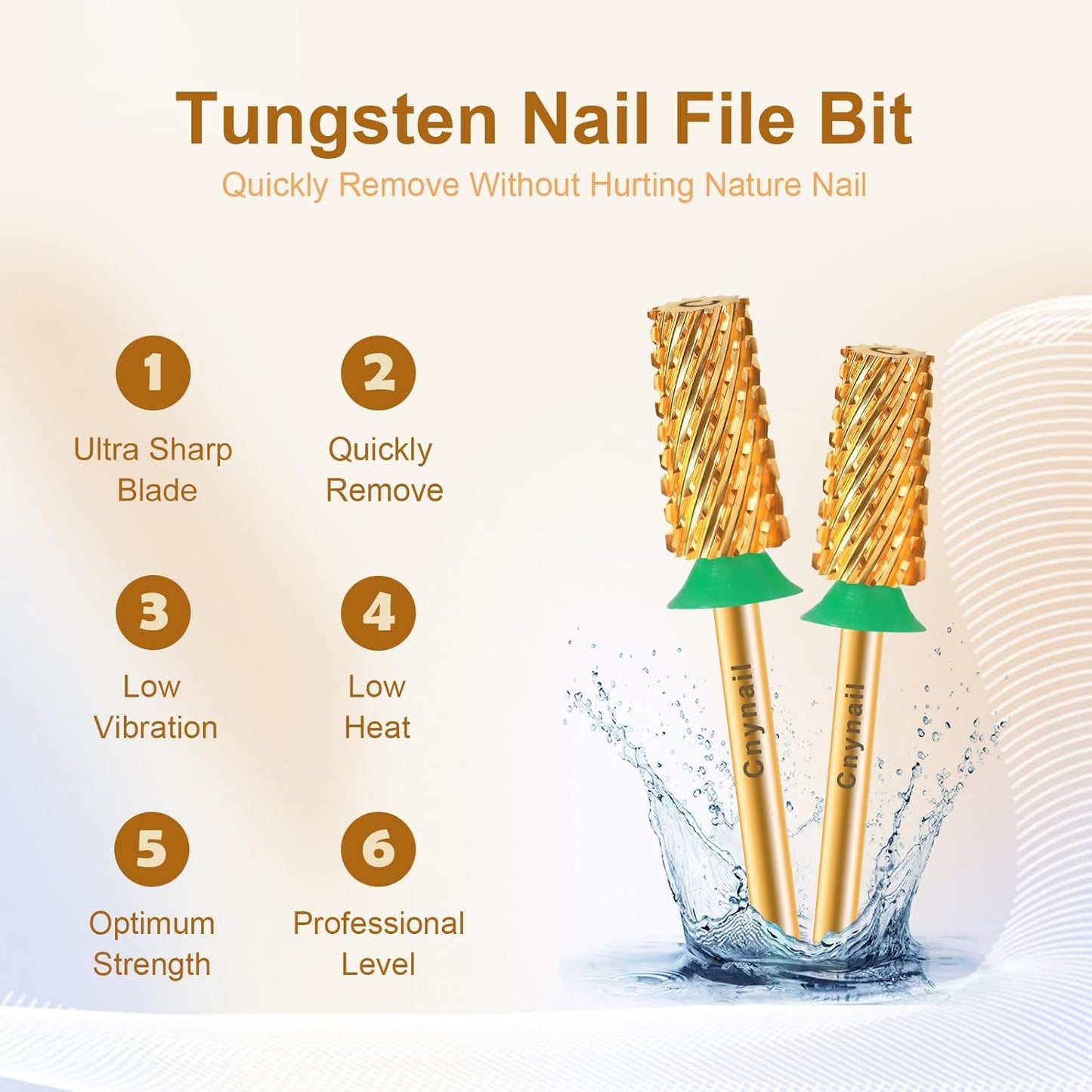 3/32" Large Tapered Barrel Flat Bit Tungsten Carbide Nail Drill Bit Safety Bit for Gel & Acrylic Removal, 2- Way Rotating Efile Tip, Salon Electric File Accessory (C Girt, Gold)