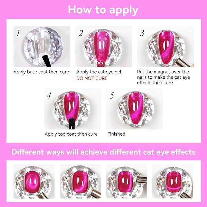 Cat Eye Gel Nail Polish, Jelly Hot Pink Manetic Nail Polish Glitter Holographic with Magnet, Glass Reflective Translucent UV Gel Manicure Salon DIY At Home