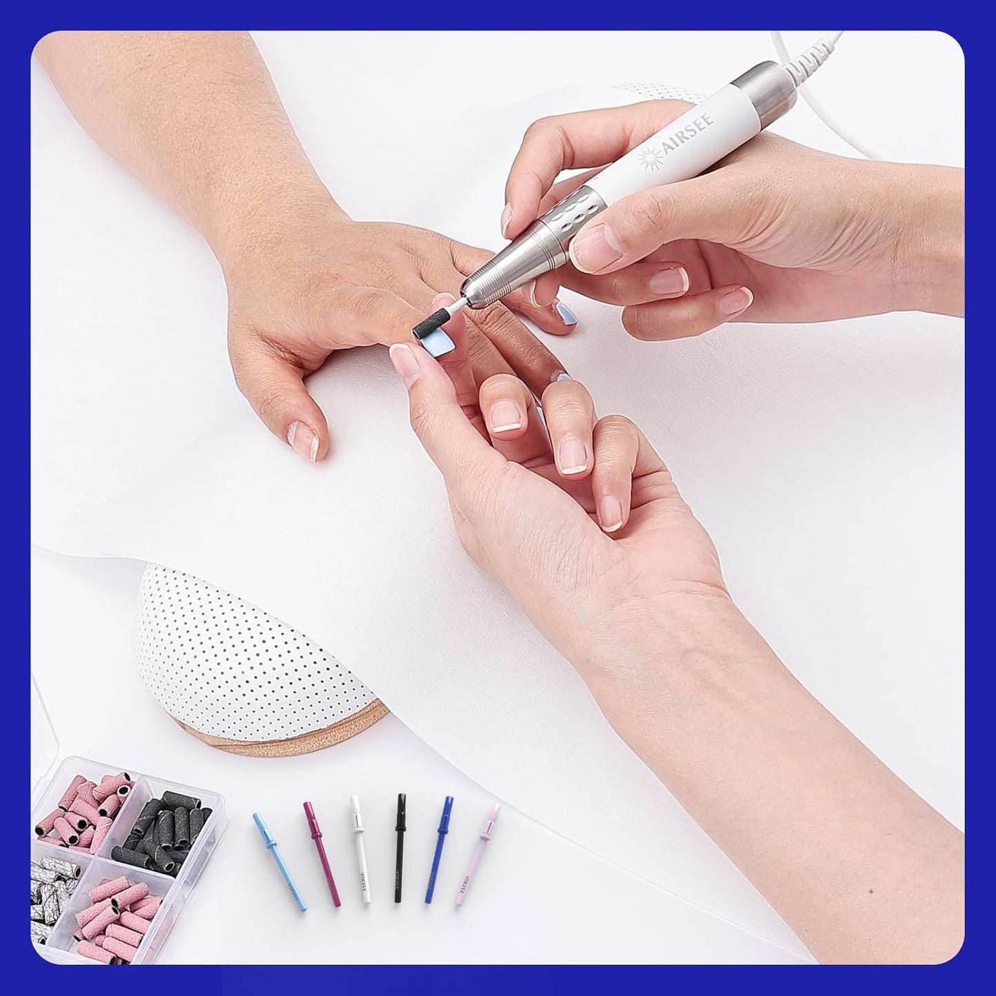AIRSEE 3.1mm Small Nail Drill Mandrel Bits for Mini Efile Sanding Bands, Stainless Steel Professional Electric Head Clean Remove Cuticle Removing, Acrylic Manicure Sander Safety (White)