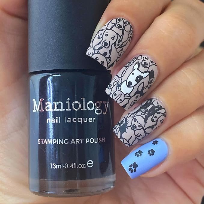 Maniology Black & White Duo Stamping Polish Set | Basic & Essential, Primary Colors – 13ml Lacquer Bottles for Crisp Nail Art Design & Full-Coverage DIY Manicures