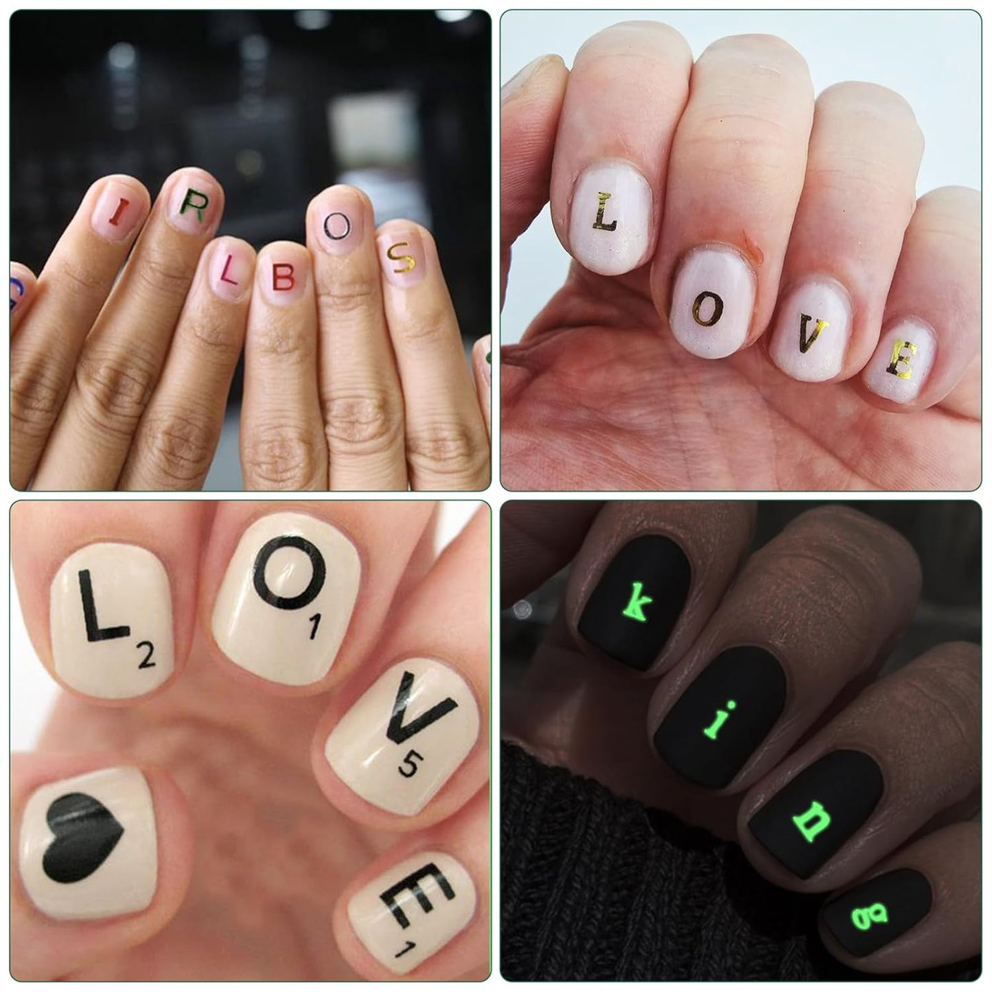 Letter Nail Art Stickers - 3D English Alphabet Nail Decals for DIY Part of Fluorescence Acrylic Manicure Holographic Nail Decorations(6 Sheets)