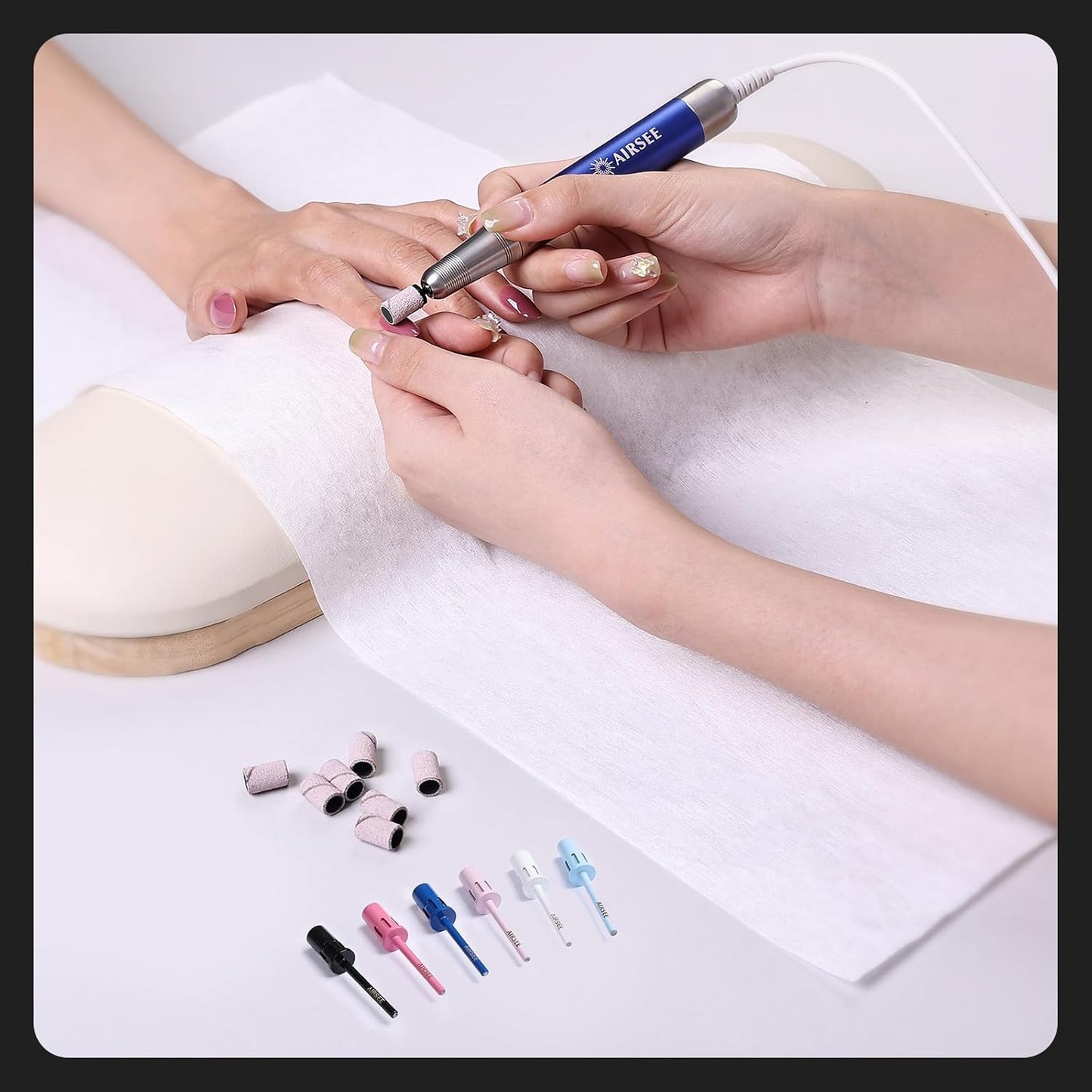 AIRSEE Nail Drill Mandrel Bit for Efile Sanding Bands, Stainless Steel Professional Electric File Head for Clean Cuticle Removing, Acrylic Tip Dead Skin Sander Remover Manicure Safety (Classic Black)