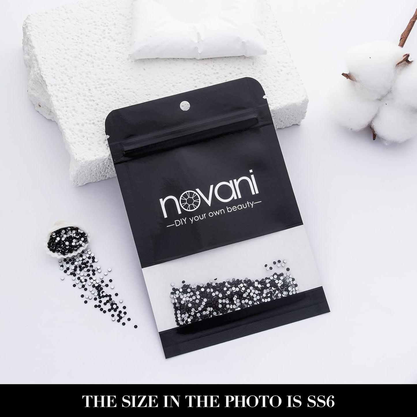 Novani 3000 Pieces Flatback Rhinestones Glass Round Gems Black Crystals for Nail Art DIY Crafts Clothes Shoes,SS6,1.9-2.0mm