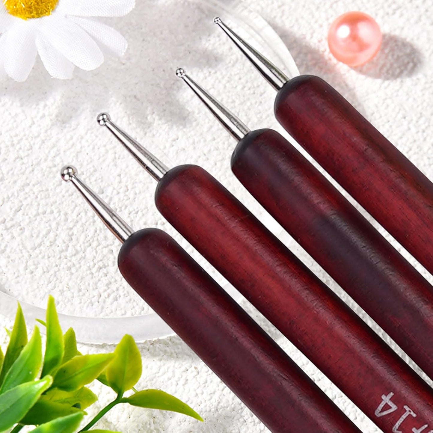 French Manicure Brush, Esclane 2 Way French Nail Brush with Dotting Tool for Manicure Cuticle Clean Up Nail Art Design, French Tip Brush (Wood, #10)